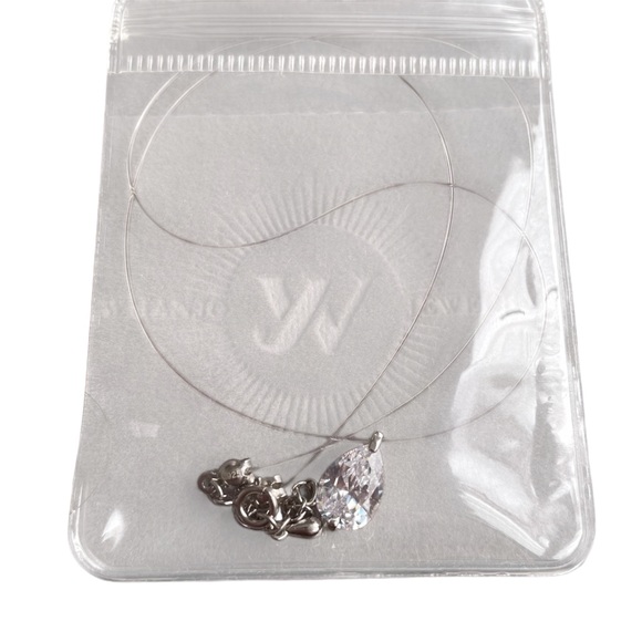 WIIANJO Teardrop 925 Silver CZ Floating Pendant Necklace 16 Inch Invisible Chain - Picture 5 of 8